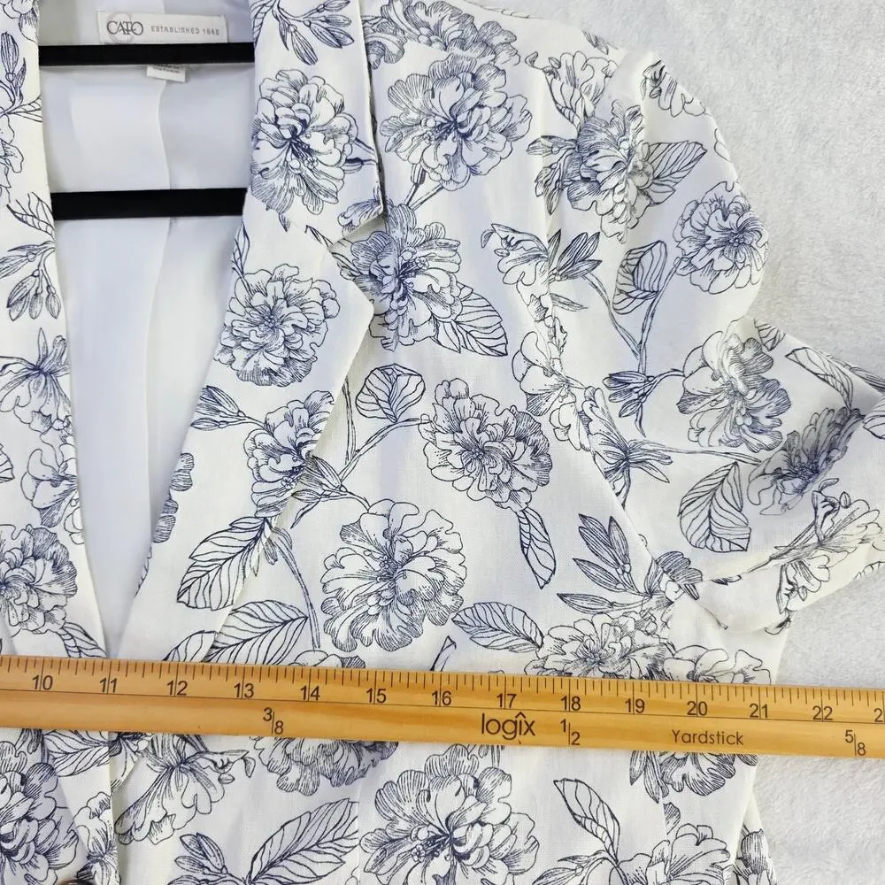 Cato Blazer XL White Gray Floral Linen Blend Lightweight Spring Office Chic